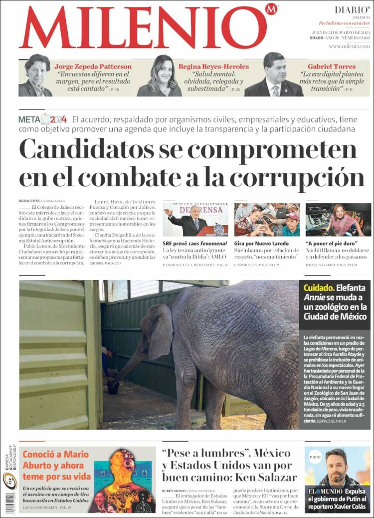 Portada de Milenio - Jalisco (México)