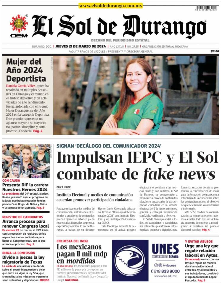 Portada de El Sol de Durango (México)
