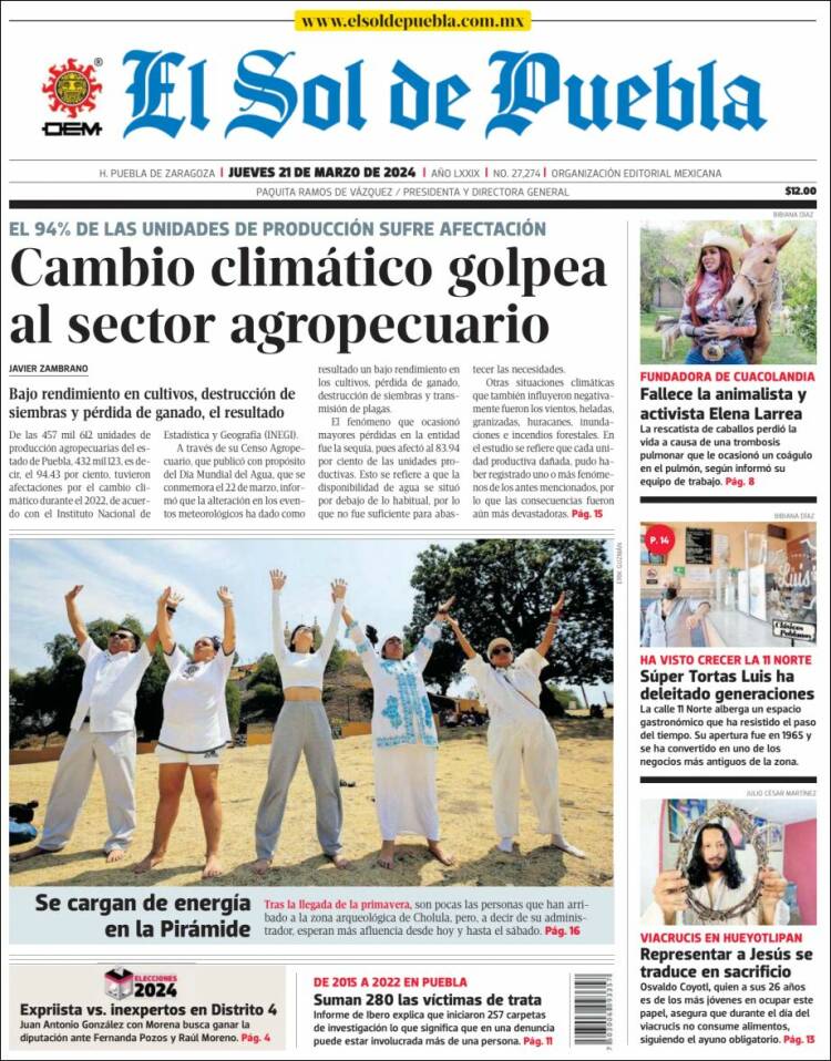 Portada de El Sol de Puebla (México)