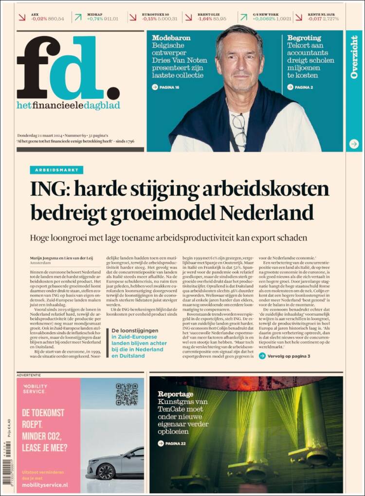 Portada de Het Financieele Dagblad (Pa&iacute;ses Bajos)
