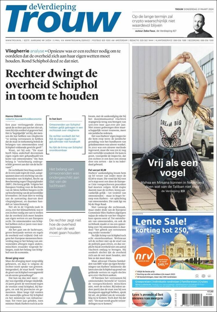 Portada de Trouw (Pa&iacute;ses Bajos)