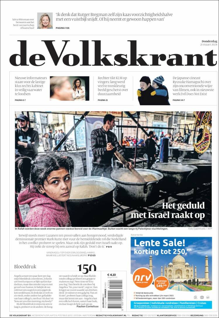 Portada de De Volkskrant (Pa&iacute;ses Bajos)