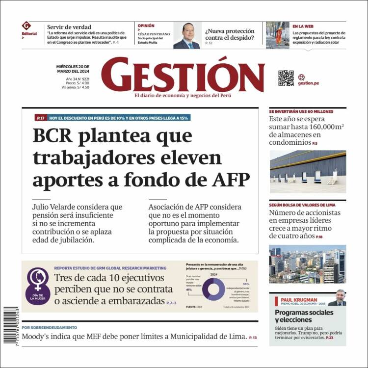 Portada de Diario Gestión (Per&uacute;)