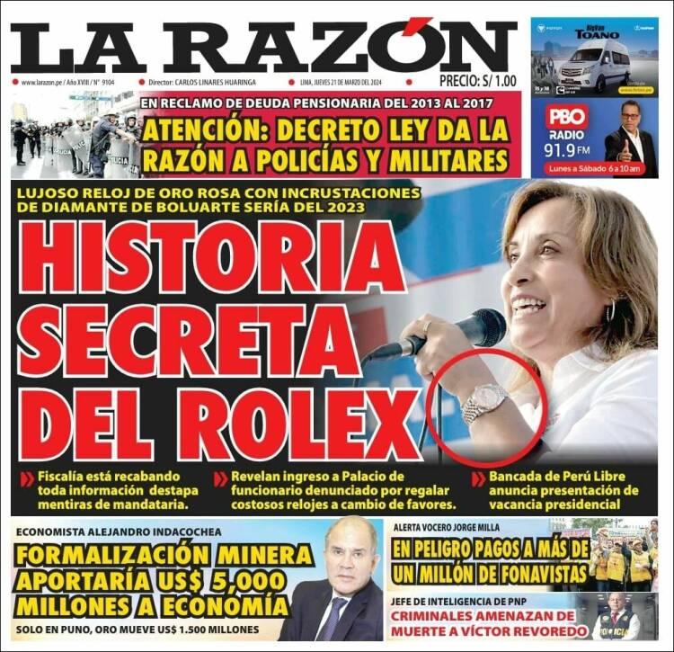 Portada de La Razón (Per&uacute;)