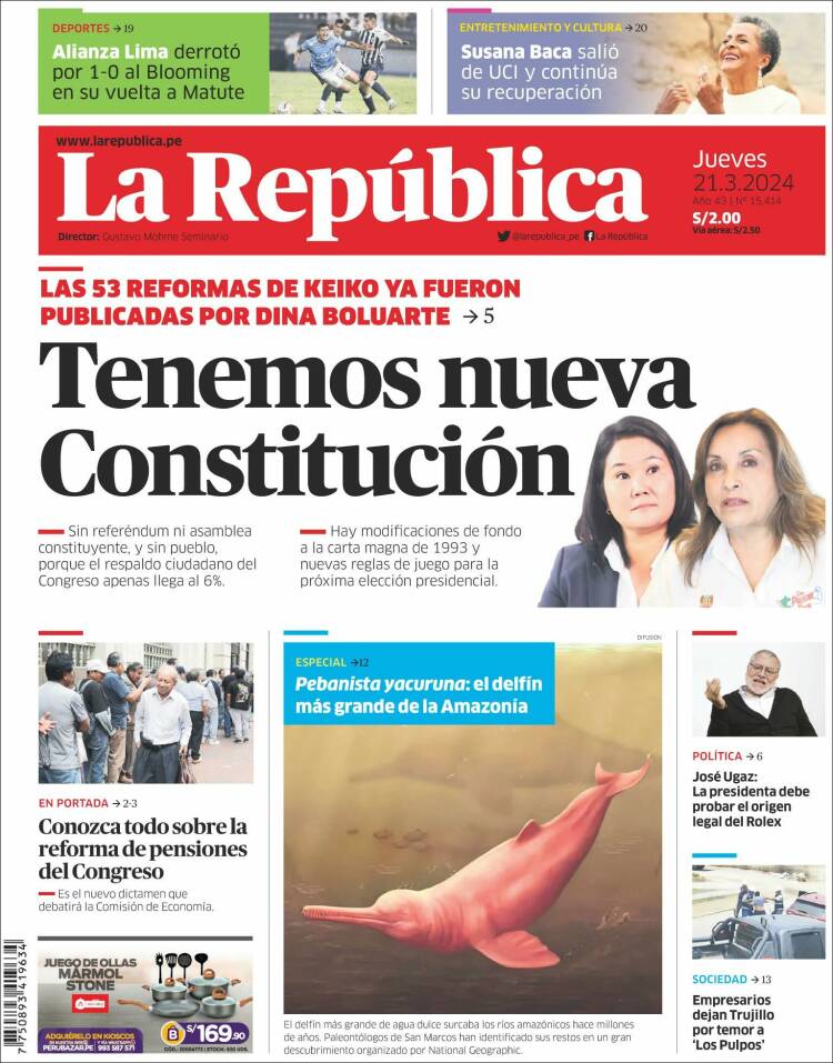 Portada de La Republica (Per&uacute;)