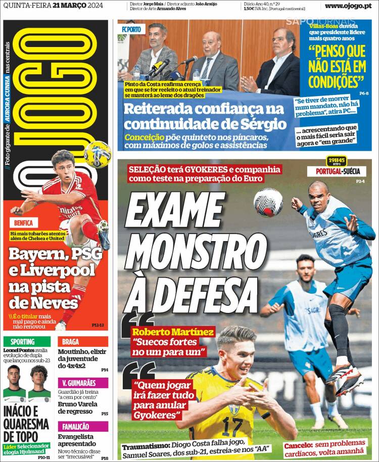 Portada de O Jogo (Portugal)