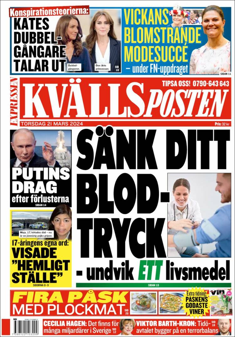 Portada de Kvällsposten (Suecia)