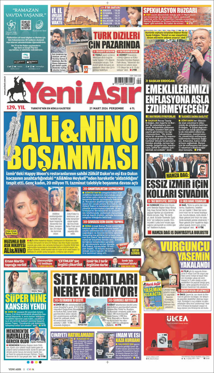 Portada de Yeni Asır (Turqu&iacute;a)
