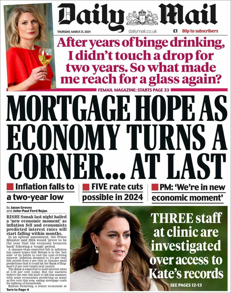 Portada de Daily Mail (Reino Unido)