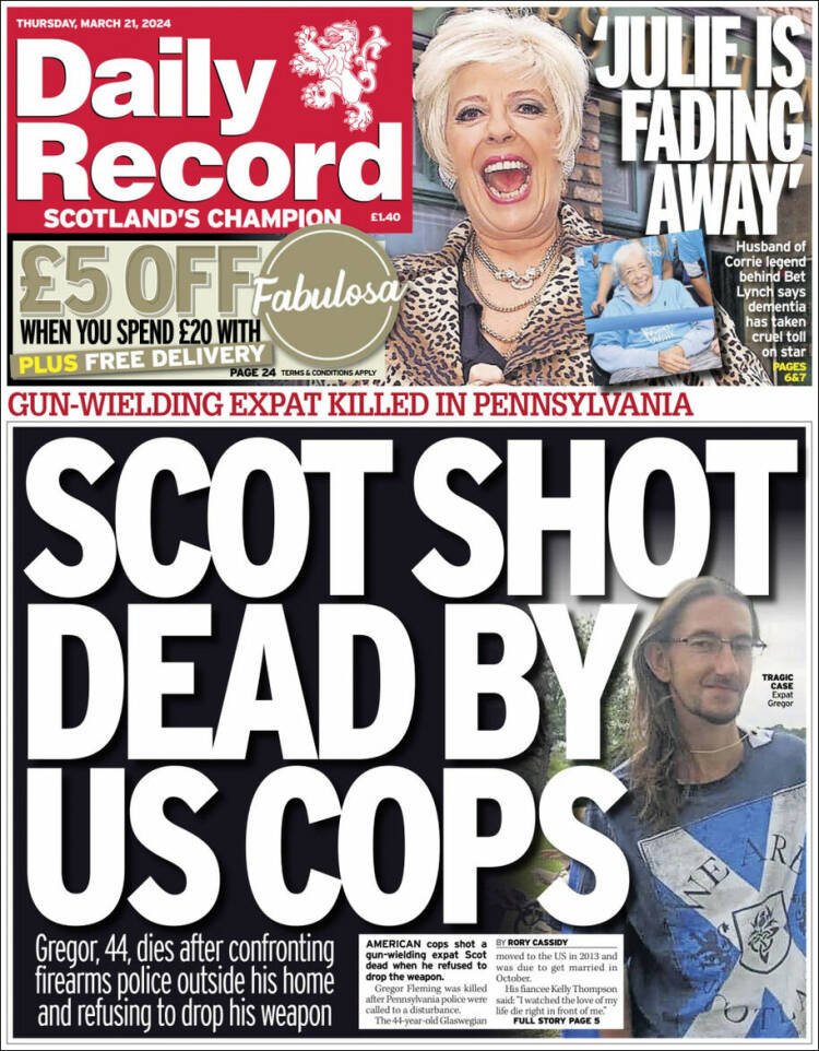 Portada de Daily Record (Reino Unido)
