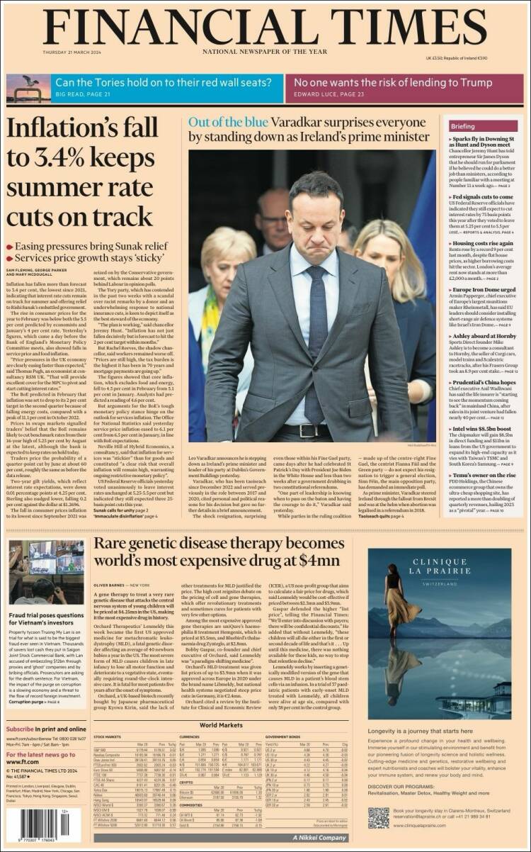 Portada de Financial Times (Reino Unido)