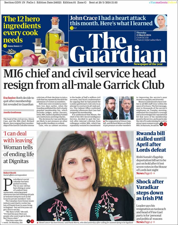 Portada de The Guardian (Reino Unido)