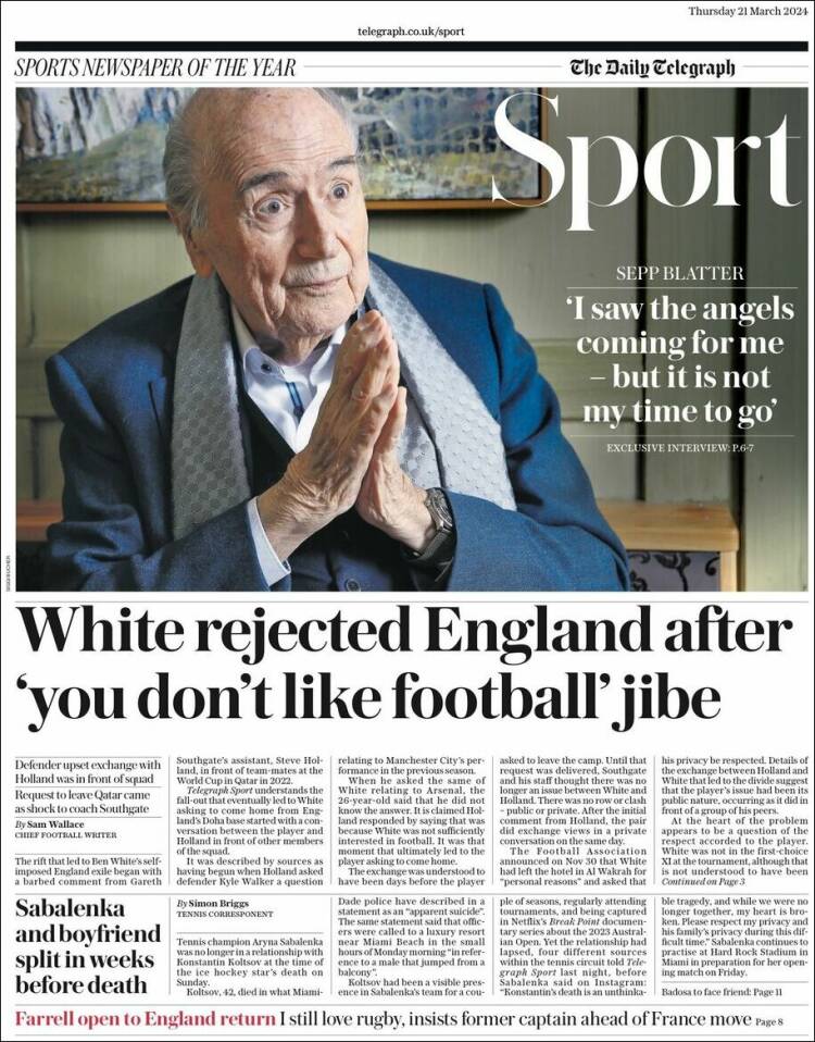 Portada de Telegraph Sport (Reino Unido)