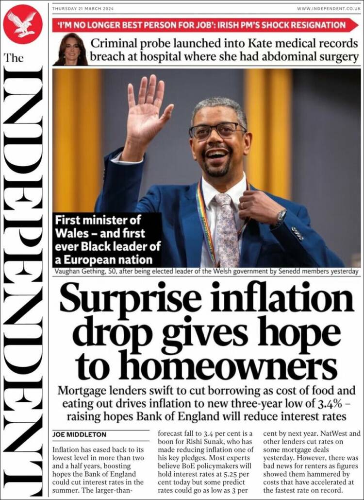 Portada de The Independent (Reino Unido)