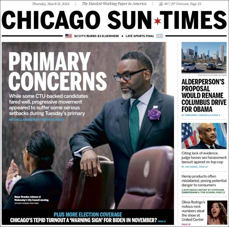 Portada de Chicago Sun-Times (USA)