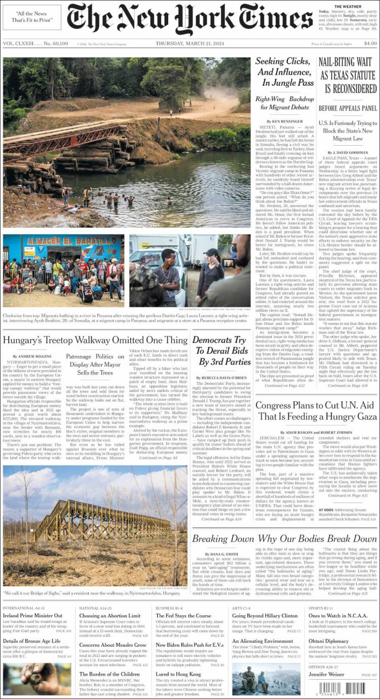 Portada de New York Times (USA)