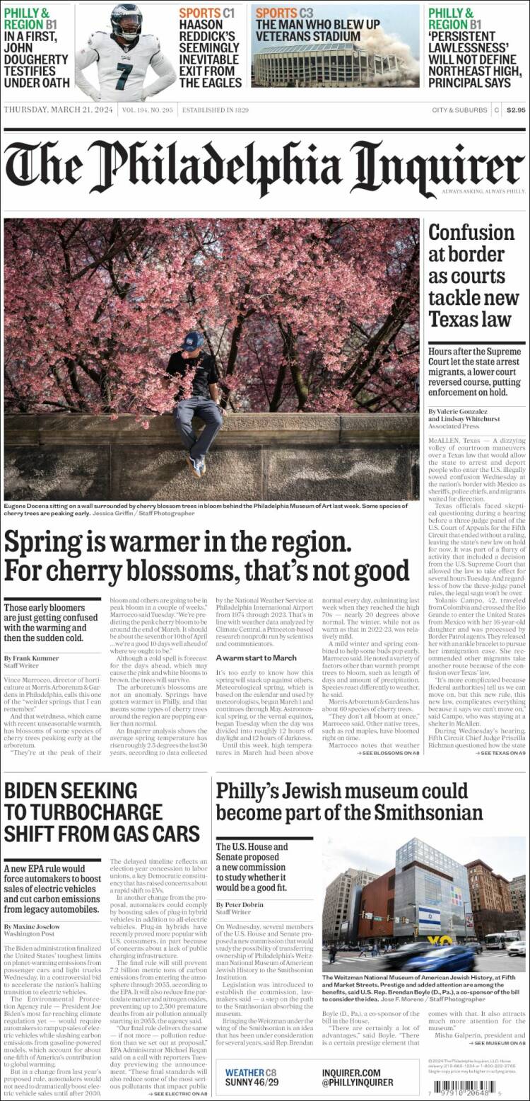 Portada de Philadelphia Inquirer (USA)