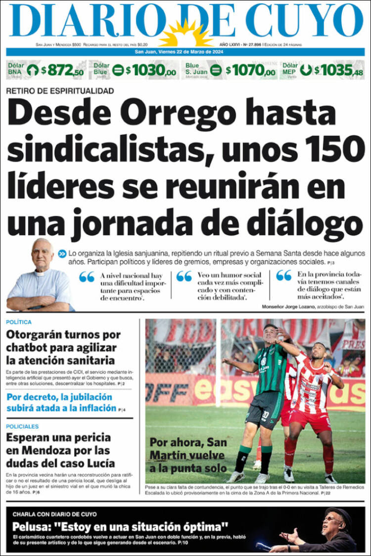 Portada de Diario de Cuyo (Argentina)