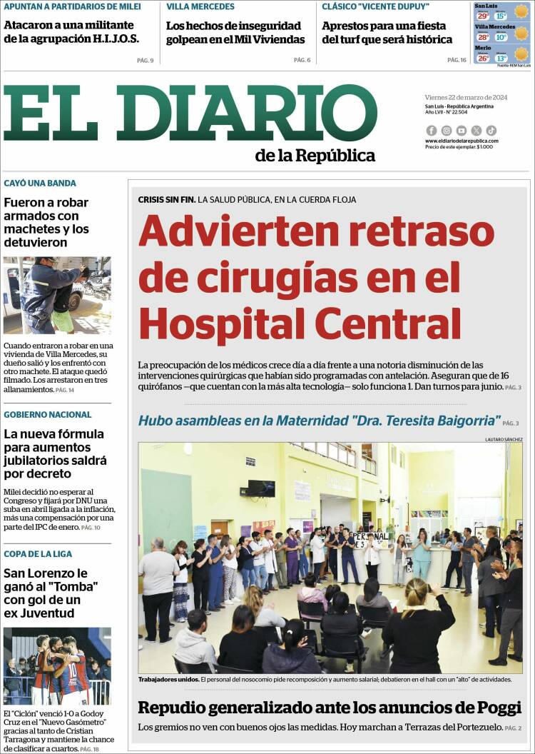 Portada de Diario de la República (Argentina)