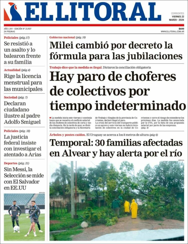 Portada de El Litoral Corrientes (Argentina)