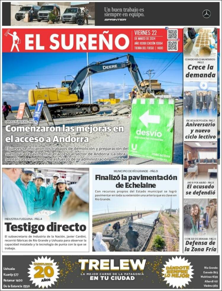 Portada de Diario El Sureño (Argentina)