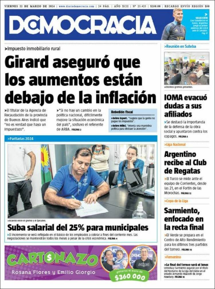 Portada de Diario Democracia (Argentina)