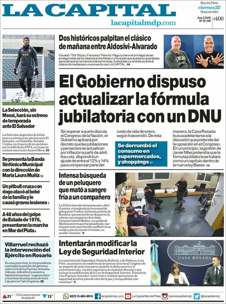 Portada de Diario La Capital - Mar del Plata (Argentina)