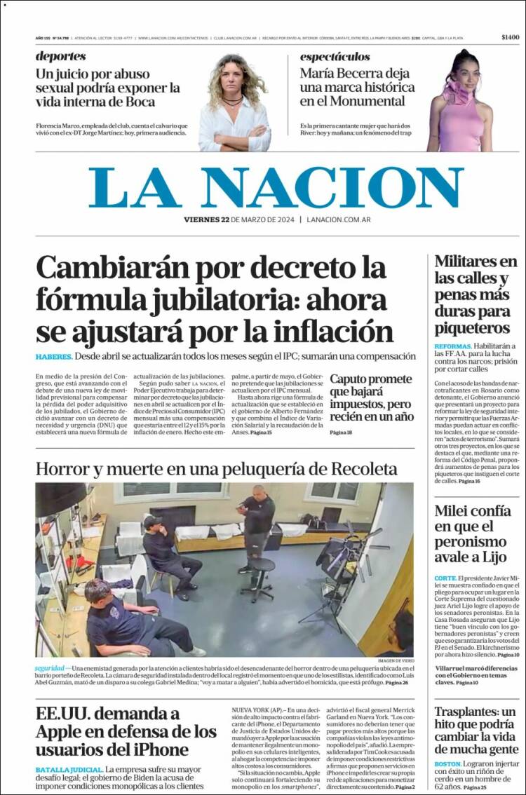 Portada de La Nación (Argentina)