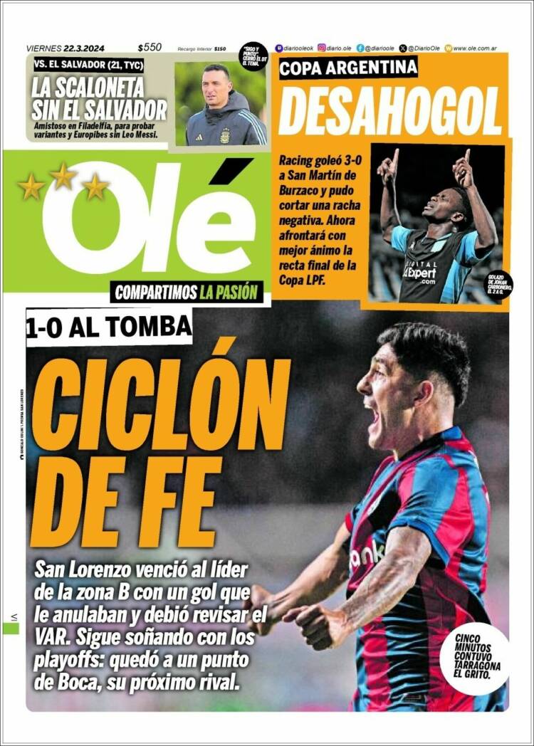 Portada de Olé (Argentina)