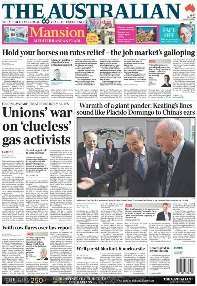 Portada de The Australian (Australia)