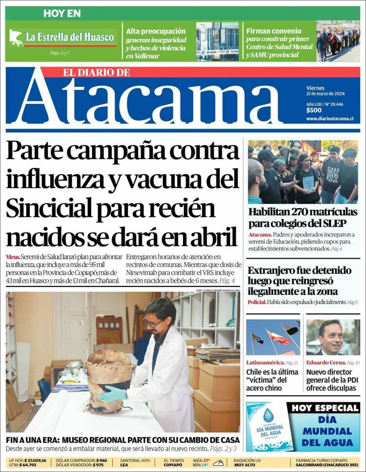 Portada de Diario de Atacama (Chile)