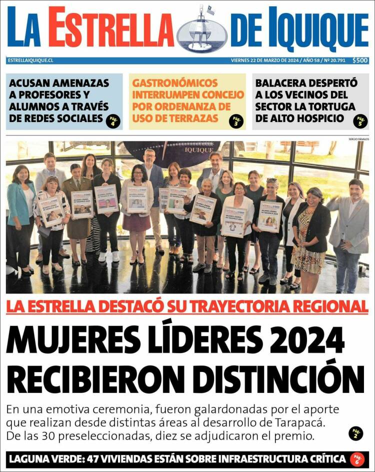 Portada de La Estrella de Iquique (Chile)