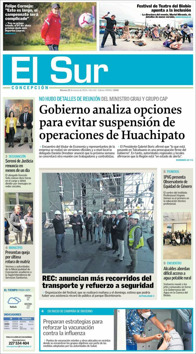 Portada de El Sur (Chile)