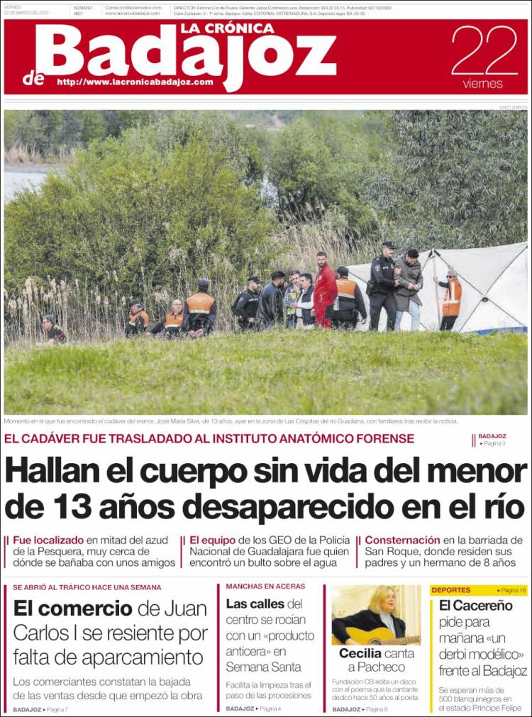 Portada de La Crónica de Badajoz (España)
