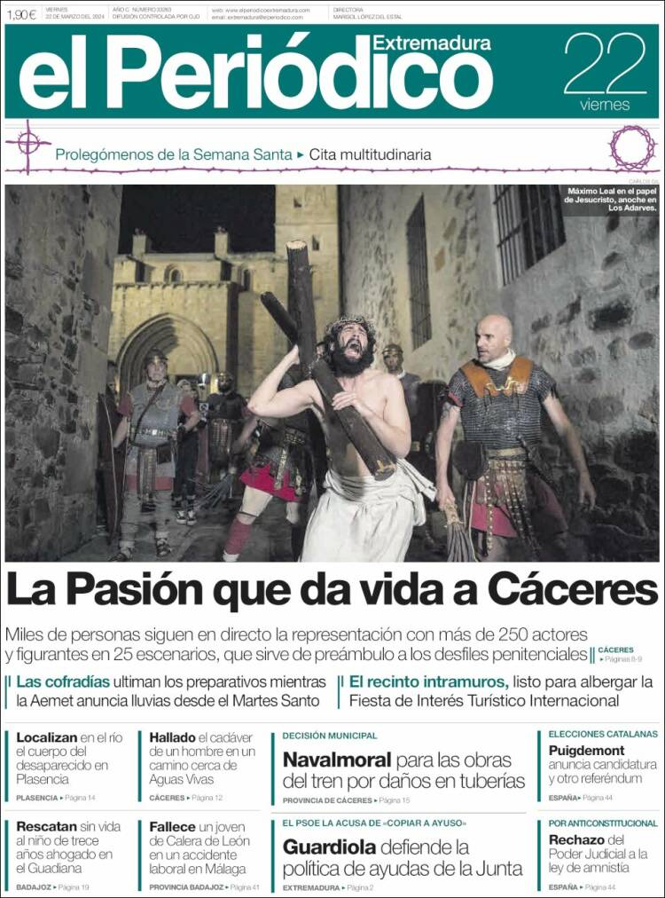 Portada de El Periódico de Extremadura (España)