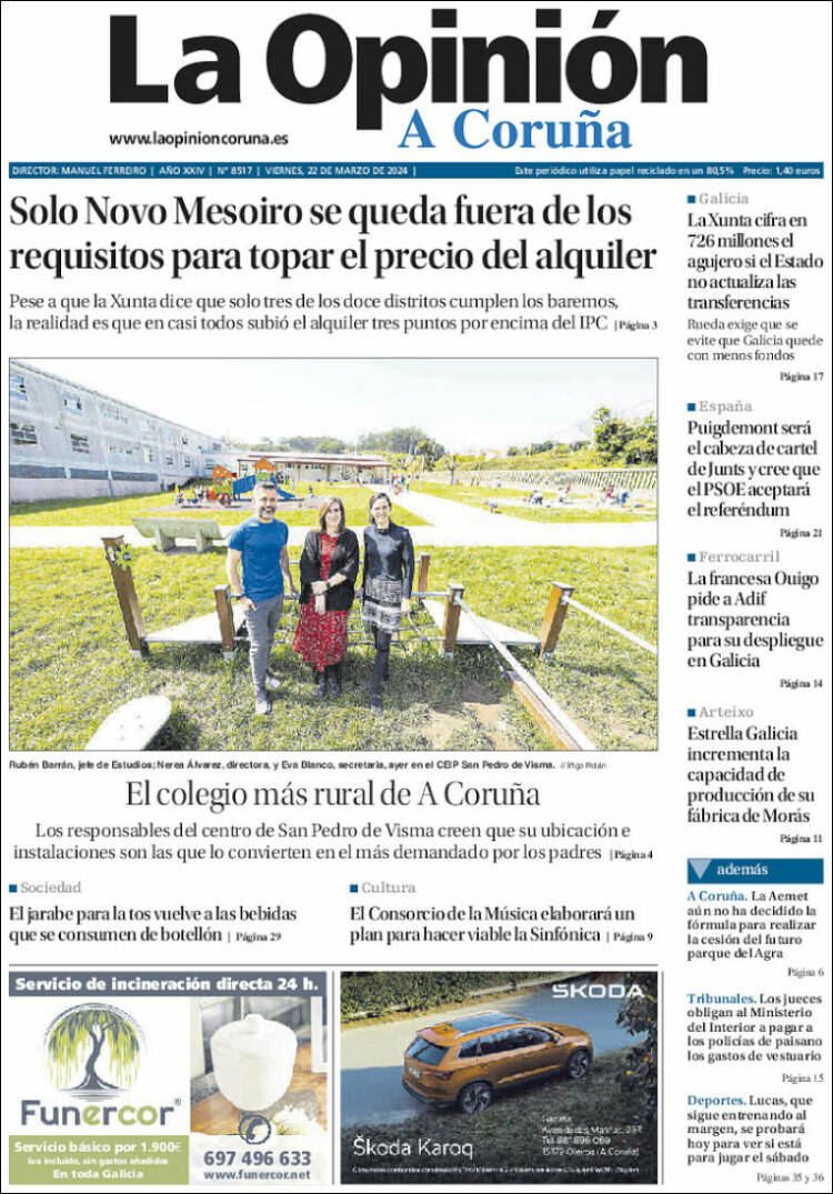 Portada de La Opinión de A Coruña (España)