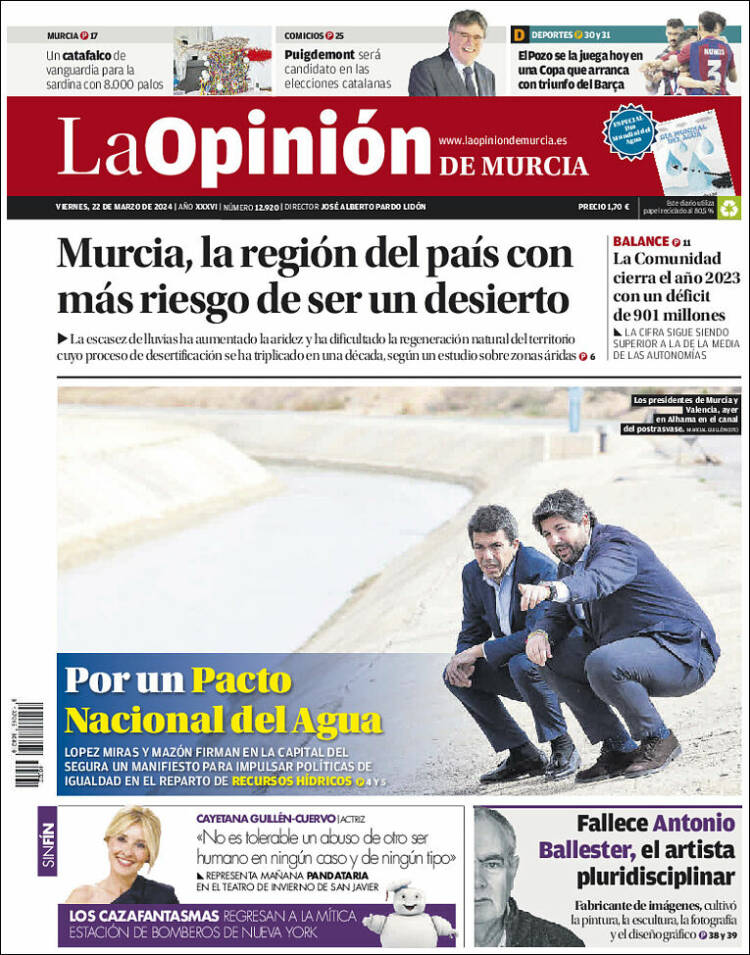 Portada de La Opinión de Murcia (España)