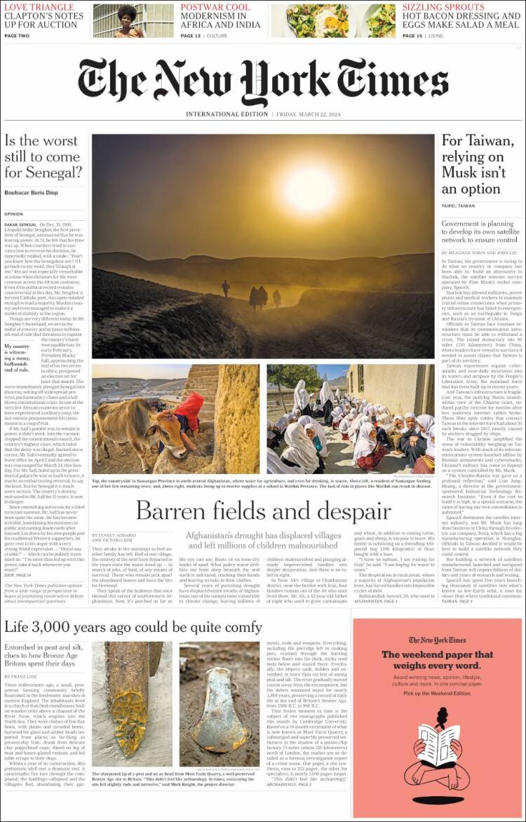 Portada de International New York Times (Europa)