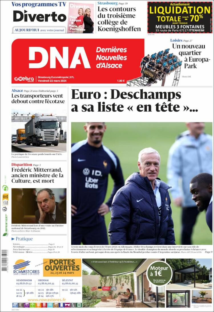 Portada de Les Dernières Nouvelles d'Alsace (Francia)