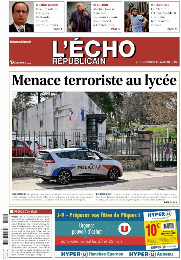 Portada de L'Echo Républicain (Francia)