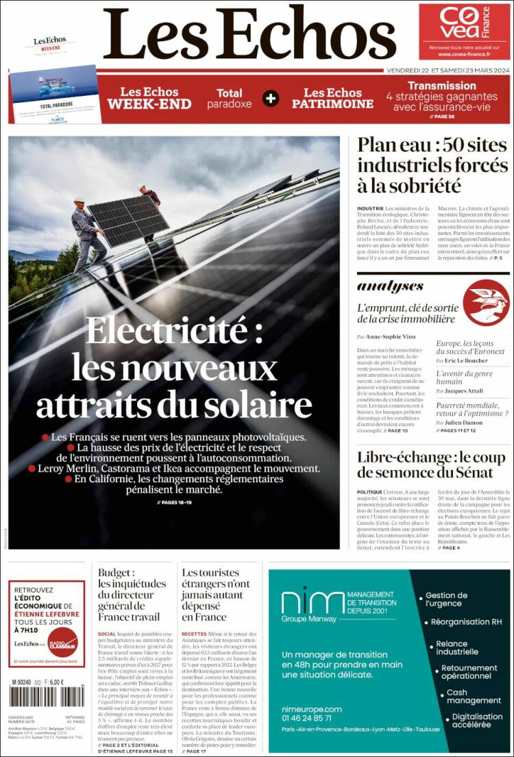 Portada de Les Echos (Francia)