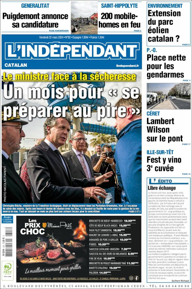 Portada de Le Indépendant (Francia)
