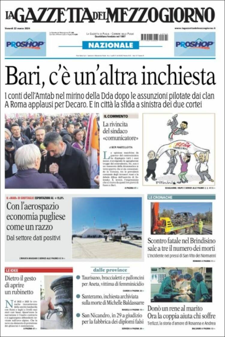 Portada de La Gazzetta del Mezzogiorno (Italia)