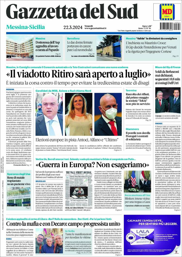 Portada de Gazzetta del Sud (Italia)
