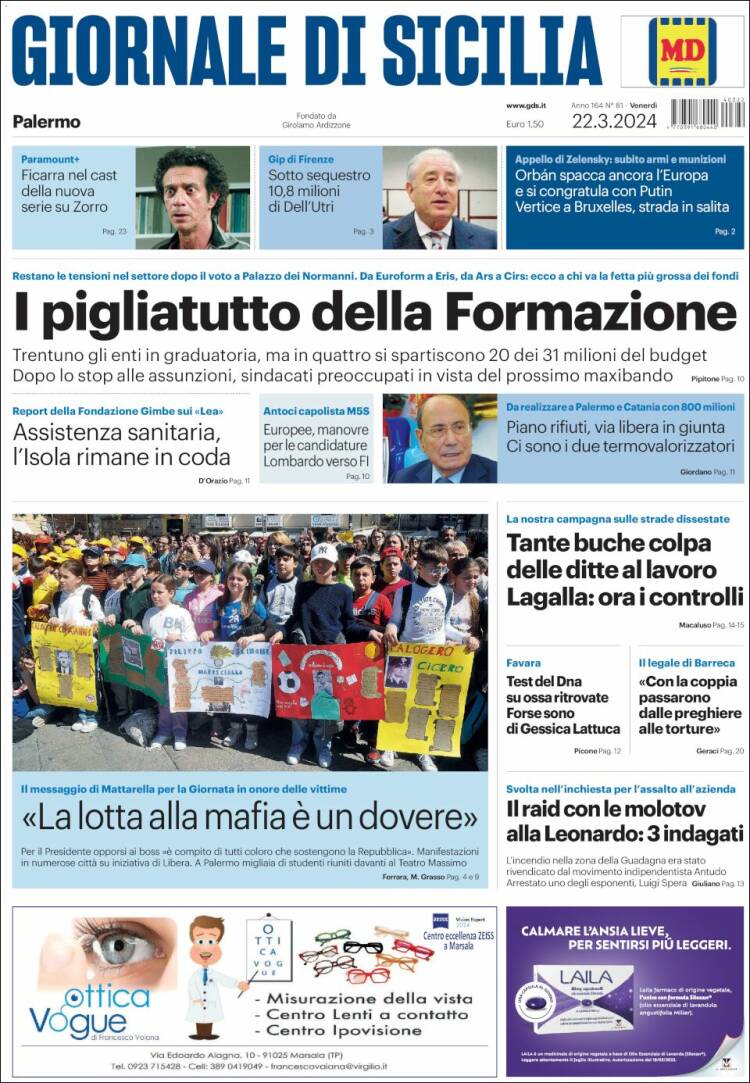Portada de Giornale di Sicilia (Italia)