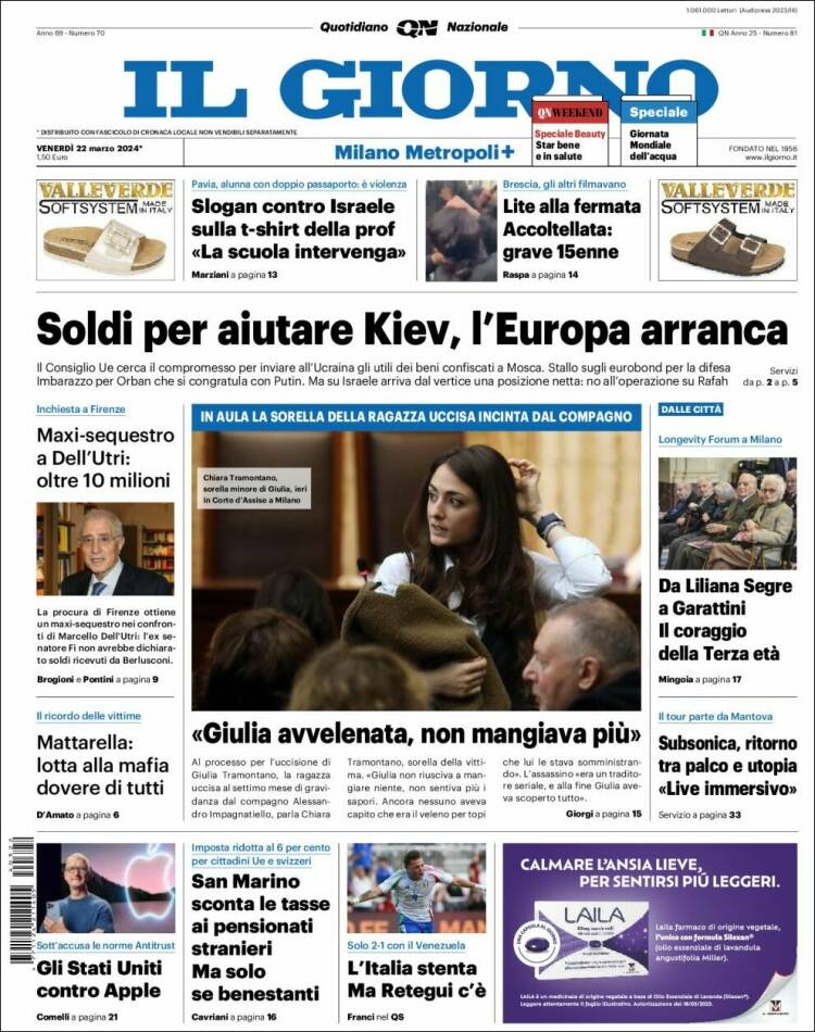 Portada de Il Giorno (Italia)
