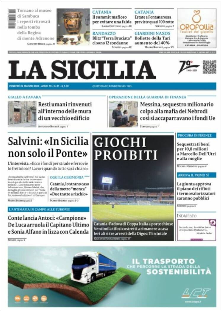 Portada de La Sicilia (Italia)