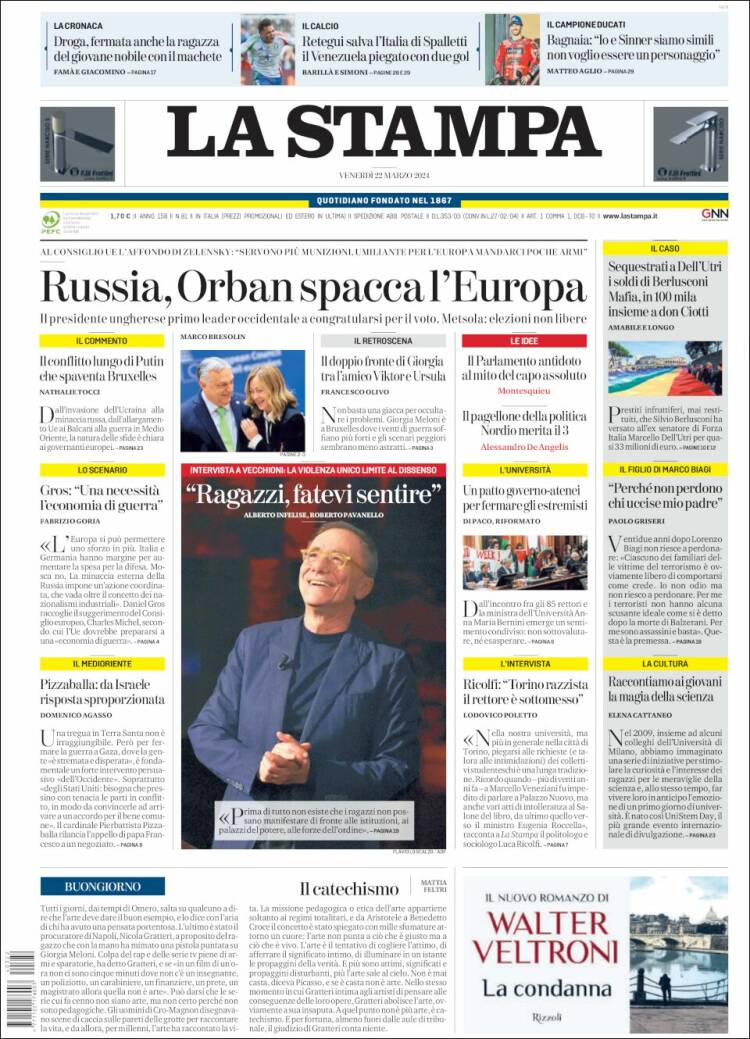 Portada de La Stampa (Italia)