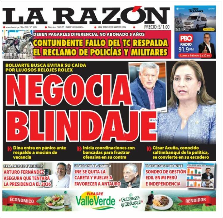 Portada de La Razón (Per&uacute;)