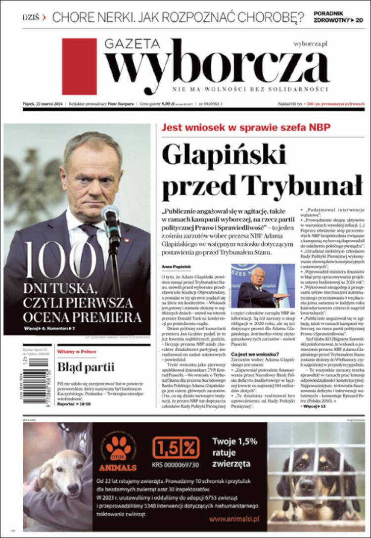 Portada de Gazeta Wyborcza (Polonia)